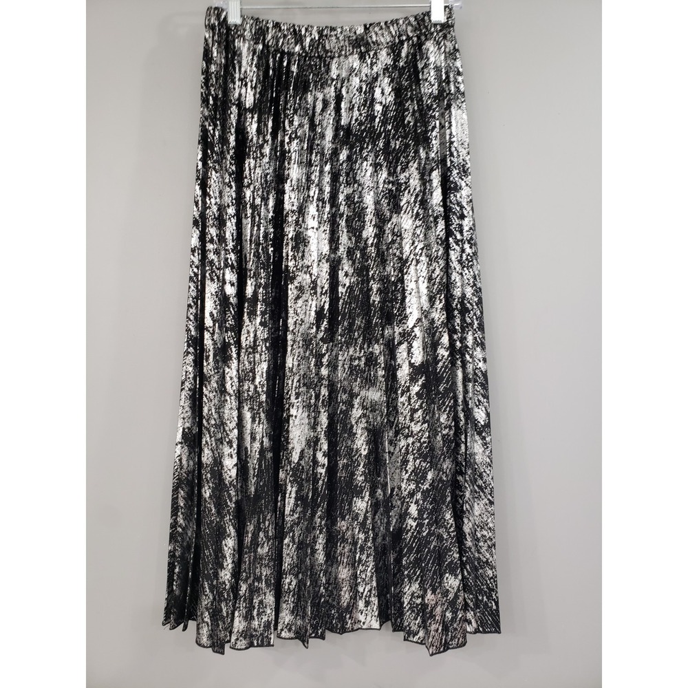 Anne Klein Abstract Pleated Maxi Skirt Dark Academia Minimalist metallic evening